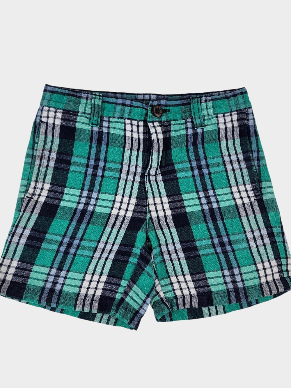 Janie and Jack Teal, Navy and White Plaid Linen Shorts